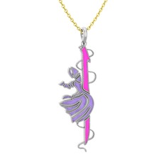 925 ayar gümüş kolye (Neon pembe mineli, 40 cm gümüş rolo zincir)