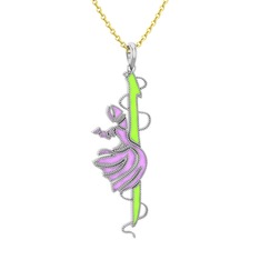 Semazen Elif Kolye - 18 ayar beyaz altın kolye (Neon yeşil mineli, 40 cm altın rolo zincir) #1klakwl