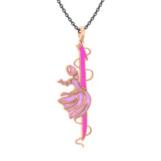 8 ayar rose altın kolye (Neon pembe mineli, 40 cm gümüş rolo zincir)