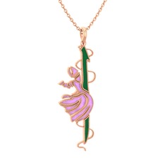 Semazen Elif Kolye - 14 ayar rose altın kolye (Yeşil mineli, 40 cm rose altın rolo zincir) #1kqy8y5