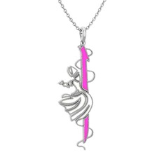 Semazen Elif Kolye - 8 ayar beyaz altın kolye (Neon pembe mineli, 40 cm beyaz altın rolo zincir) #1m4ox4u