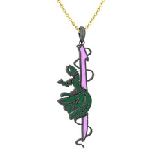 925 ayar siyah rodyum kaplama gümüş kolye (Pembe mineli, 40 cm altın rolo zincir)