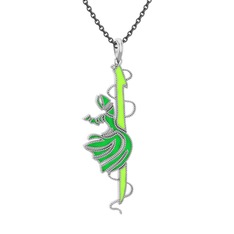 14 ayar beyaz altın kolye (Neon yeşil mineli, 40 cm gümüş rolo zincir)