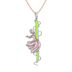 925 ayar gümüş kolye (Neon yeşil mineli, 40 cm rose altın rolo zincir)