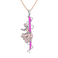 Semazen Elif Kolye - 18 ayar beyaz altın kolye (Neon pembe mineli, 40 cm rose altın rolo zincir) #1og0b5d
