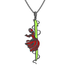 Semazen Elif Kolye - 925 ayar siyah rodyum kaplama gümüş kolye (Neon yeşil mineli, 40 cm gümüş rolo zincir) #1qzvfh6
