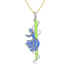 18 ayar beyaz altın kolye (Neon yeşil mineli, 40 cm altın rolo zincir)