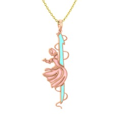 Semazen Elif Kolye - 8 ayar rose altın kolye (Pastel mavi mineli, 40 cm altın rolo zincir) #1raljke