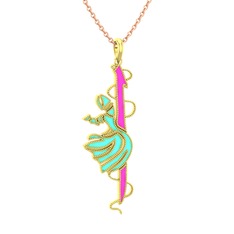 14 ayar altın kolye (Neon pembe mineli, 40 cm rose altın rolo zincir)
