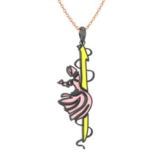 Semazen Elif Kolye - 925 ayar siyah rodyum kaplama gümüş kolye (Sarı mineli, 40 cm rose altın rolo zincir) #1rkkix5