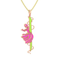 18 ayar rose altın kolye (Neon yeşil mineli, 40 cm altın rolo zincir)