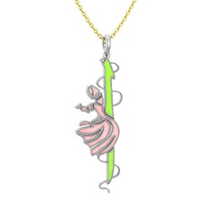 8 ayar beyaz altın kolye (Neon yeşil mineli, 40 cm gümüş rolo zincir)
