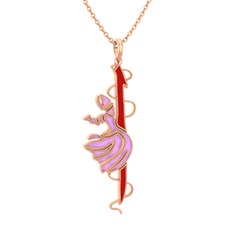 8 ayar rose altın kolye (Kırmızı mineli, 40 cm rose altın rolo zincir)