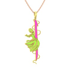 8 ayar altın kolye (Neon pembe mineli, 40 cm gümüş rolo zincir)