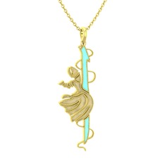 Semazen Elif Kolye - 18 ayar altın kolye (Pastel mavi mineli, 40 cm altın rolo zincir) #1ypnu5r
