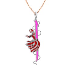 8 ayar beyaz altın kolye (Neon pembe mineli, 40 cm rose altın rolo zincir)