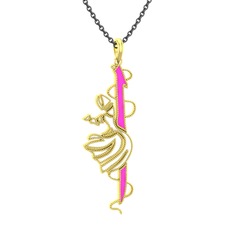 8 ayar altın kolye (Neon pembe mineli, 40 cm gümüş rolo zincir)
