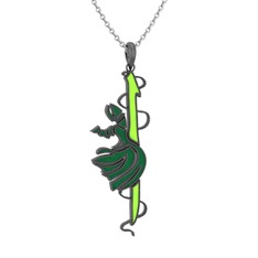 925 ayar siyah rodyum kaplama gümüş kolye (Neon yeşil mineli, 40 cm beyaz altın rolo zincir)