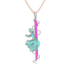 Semazen Elif Kolye - 8 ayar beyaz altın kolye (Neon pembe mineli, 40 cm rose altın rolo zincir) #3eev0p