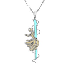 Semazen Elif Kolye - 18 ayar beyaz altın kolye (Pastel mavi mineli, 40 cm beyaz altın rolo zincir) #5xvlto