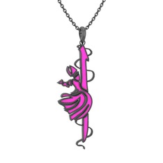 Semazen Elif Kolye - 925 ayar siyah rodyum kaplama gümüş kolye (Neon pembe mineli, 40 cm gümüş rolo zincir) #607dp6