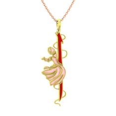 14 ayar altın kolye (Kırmızı mineli, 40 cm rose altın rolo zincir)