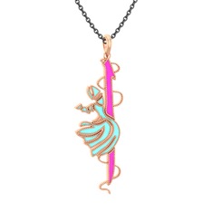 18 ayar rose altın kolye (Neon pembe mineli, 40 cm gümüş rolo zincir)