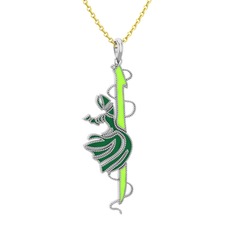 8 ayar beyaz altın kolye (Neon yeşil mineli, 40 cm altın rolo zincir)