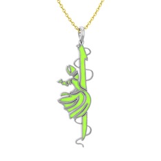 925 ayar gümüş kolye (Neon yeşil mineli, 40 cm altın rolo zincir)
