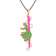 14 ayar rose altın kolye (Neon pembe mineli, 40 cm gümüş rolo zincir)