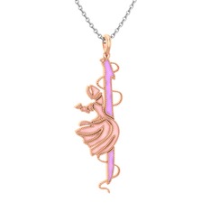 Semazen Elif Kolye - 8 ayar rose altın kolye (Pembe mineli, 40 cm beyaz altın rolo zincir) #a54zyx