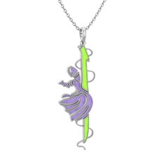 925 ayar gümüş kolye (Neon yeşil mineli, 40 cm beyaz altın rolo zincir)