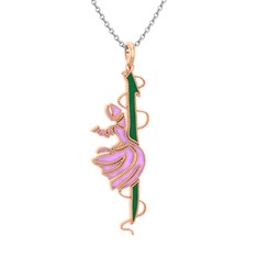 18 ayar rose altın kolye (Yeşil mineli, 40 cm beyaz altın rolo zincir)