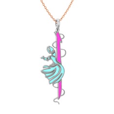 925 ayar gümüş kolye (Neon pembe mineli, 40 cm rose altın rolo zincir)