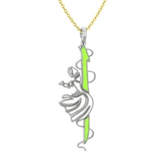 8 ayar beyaz altın kolye (Neon yeşil mineli, 40 cm altın rolo zincir)