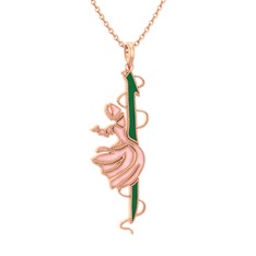 18 ayar rose altın kolye (Yeşil mineli, 40 cm rose altın rolo zincir)