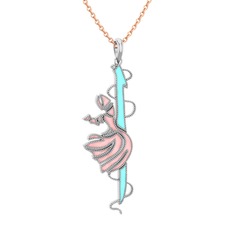 925 ayar gümüş kolye (Pastel mavi mineli, 40 cm rose altın rolo zincir)