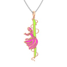 8 ayar rose altın kolye (Neon yeşil mineli, 40 cm beyaz altın rolo zincir)