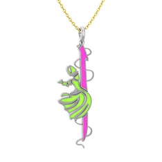 18 ayar beyaz altın kolye (Neon pembe mineli, 40 cm gümüş rolo zincir)