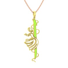 18 ayar altın kolye (Neon yeşil mineli, 40 cm rose altın rolo zincir)