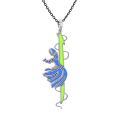 18 ayar beyaz altın kolye (Neon yeşil mineli, 40 cm gümüş rolo zincir)