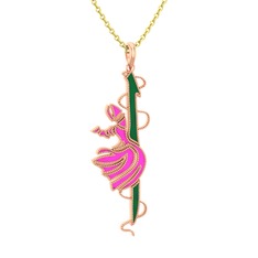Semazen Elif Kolye - 18 ayar rose altın kolye (Yeşil mineli, 40 cm altın rolo zincir) #n5879e