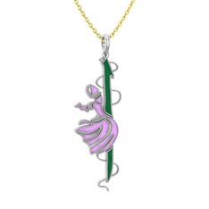 Semazen Elif Kolye - 8 ayar beyaz altın kolye (Yeşil mineli, 40 cm altın rolo zincir) #n5s8wy