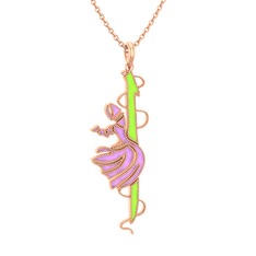 8 ayar rose altın kolye (Neon yeşil mineli, 40 cm rose altın rolo zincir)