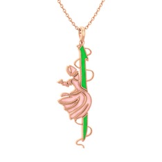 Semazen Elif Kolye - 14 ayar rose altın kolye (Açık yeşil mineli, 40 cm rose altın rolo zincir) #p4cwri