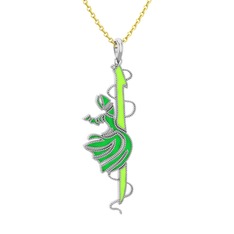 Semazen Elif Kolye - 925 ayar gümüş kolye (Neon yeşil mineli, 40 cm altın rolo zincir) #prxpsl