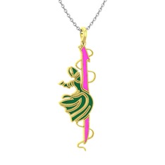 14 ayar altın kolye (Neon pembe mineli, 40 cm beyaz altın rolo zincir)