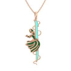 Semazen Elif Kolye - 14 ayar rose altın kolye (Turkuaz mineli, 40 cm rose altın rolo zincir) #qy7103