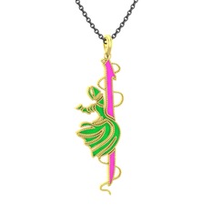 Semazen Elif Kolye - 8 ayar altın kolye (Neon pembe mineli, 40 cm gümüş rolo zincir) #r3m3c0