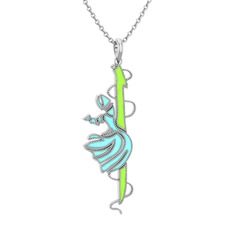 8 ayar beyaz altın kolye (Neon yeşil mineli, 40 cm beyaz altın rolo zincir)